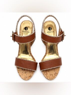 Jessica Cognac Ankle Strap Heel Sandals Size 7